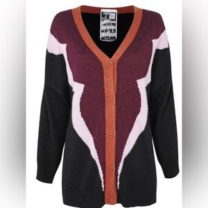 CLEMENTS RIBEIRO Black Art Deco Cardigan Sweater 3X